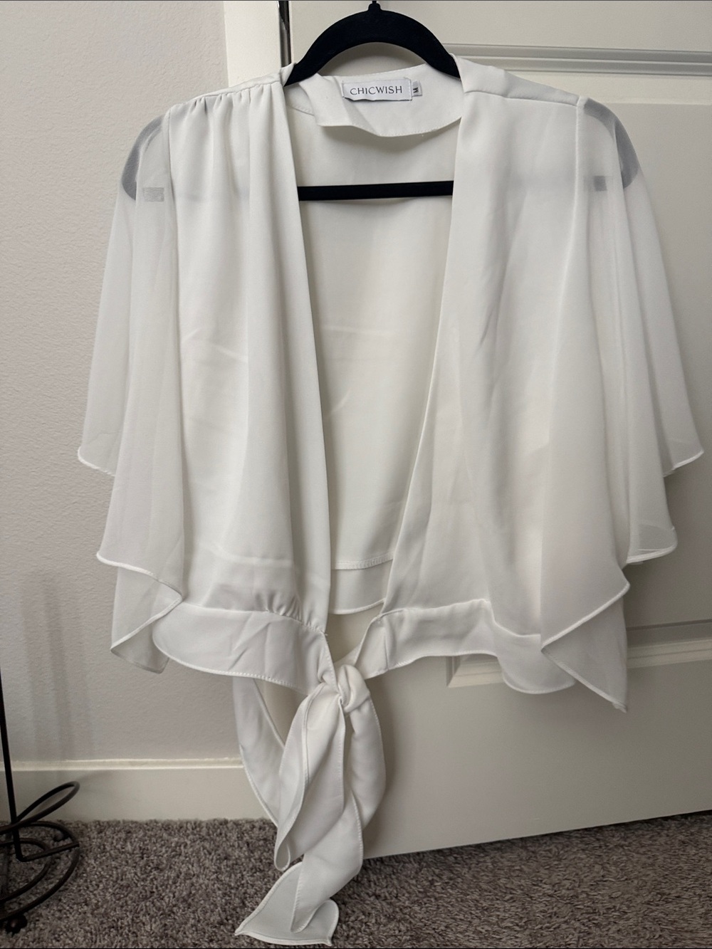 Chicwish White Sheer Tie-Front Cape